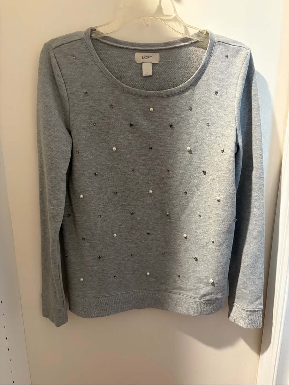 LOFT Gray Embellished Crewneck Sweatshirt